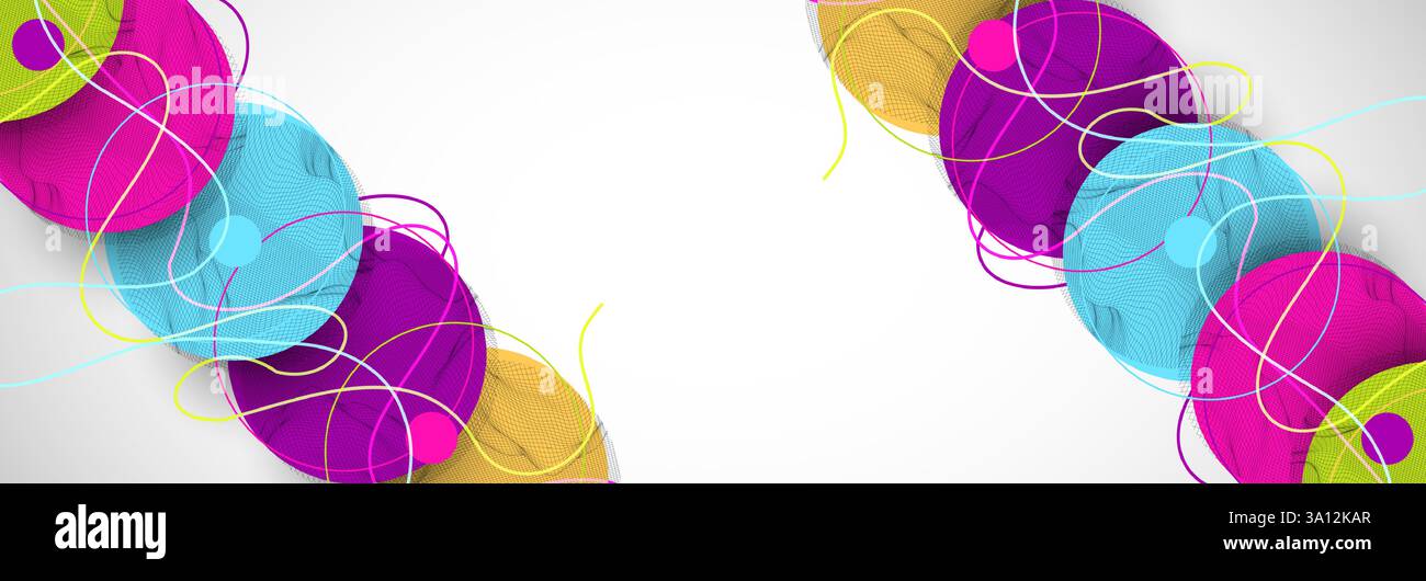 Abstract colored background.  Wireframe circles. Modern science or technology art elements. Surface illustration. Vector. Stock Vector