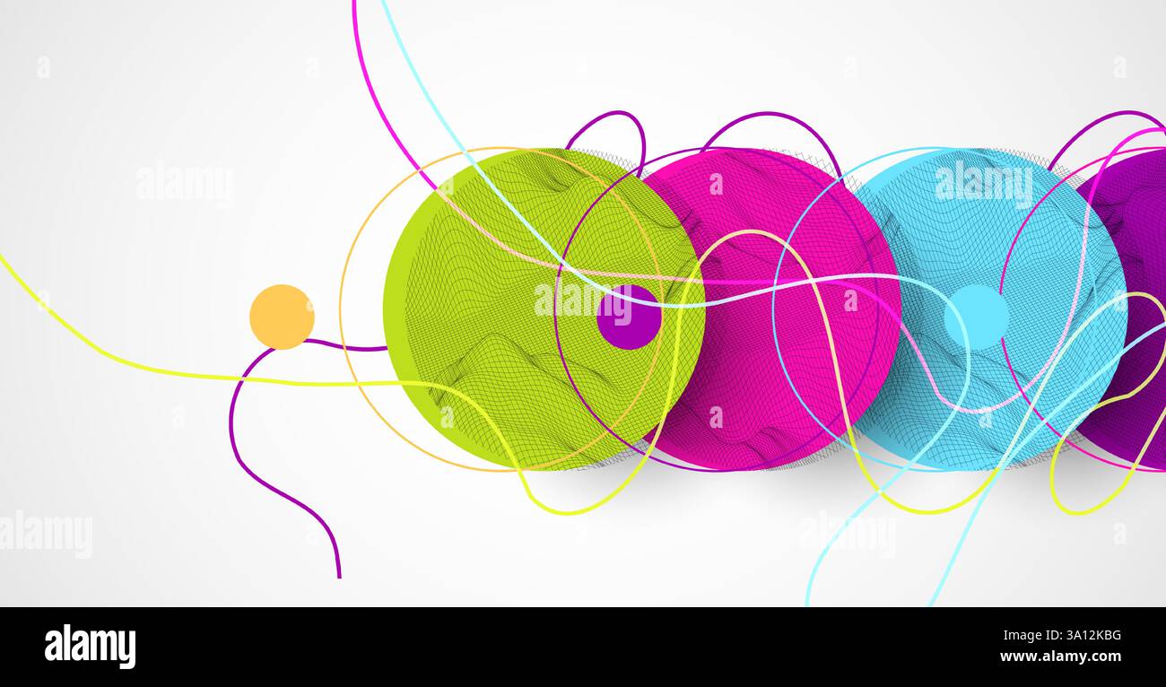 Abstract colored background.  Wireframe circles. Modern science or technology art elements. Surface illustration. Vector. Stock Vector