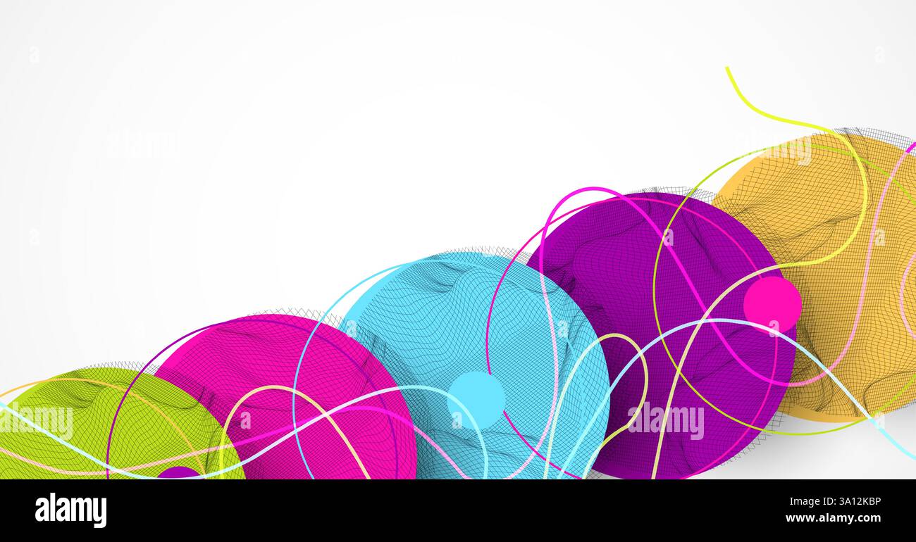 Abstract colored background. Wireframe circles. Modern science or technology art elements. Surface illustration. Vector. Stock Vector