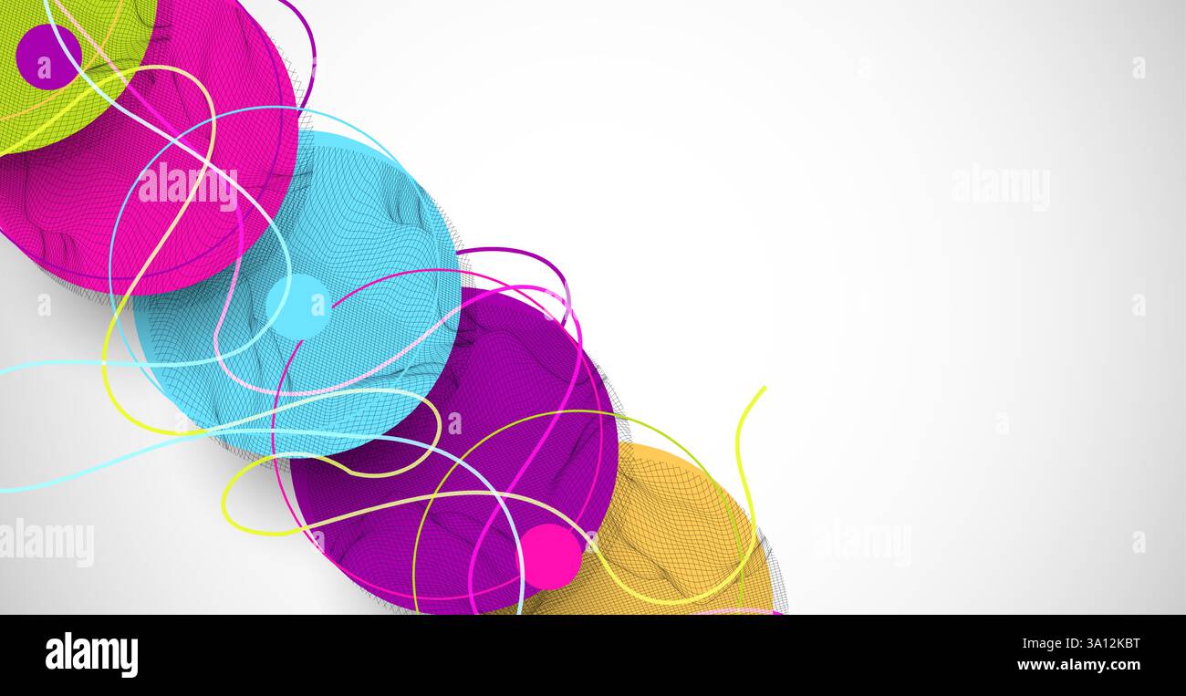 Abstract colored background.  Wireframe circles. Modern science or technology art elements. Surface illustration. Vector. Stock Vector
