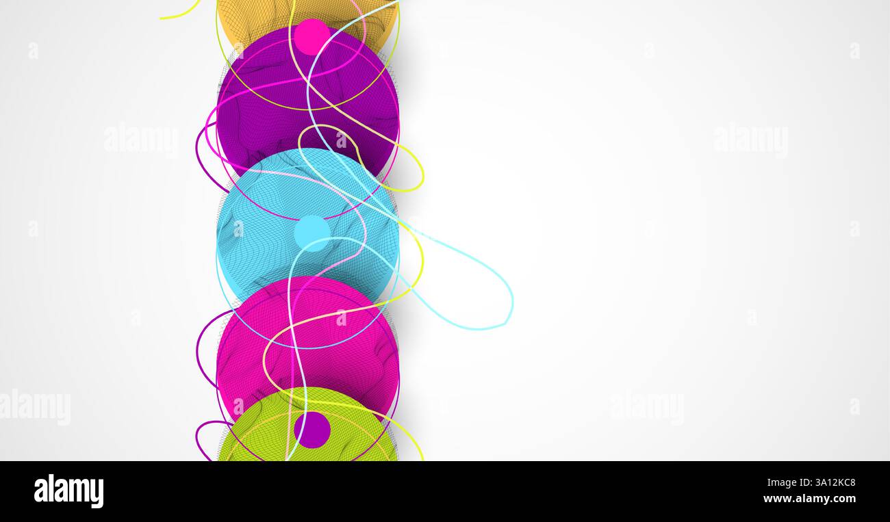 Abstract colored background.  Wireframe circles. Modern science or technology art elements. Surface illustration. Vector. Stock Vector