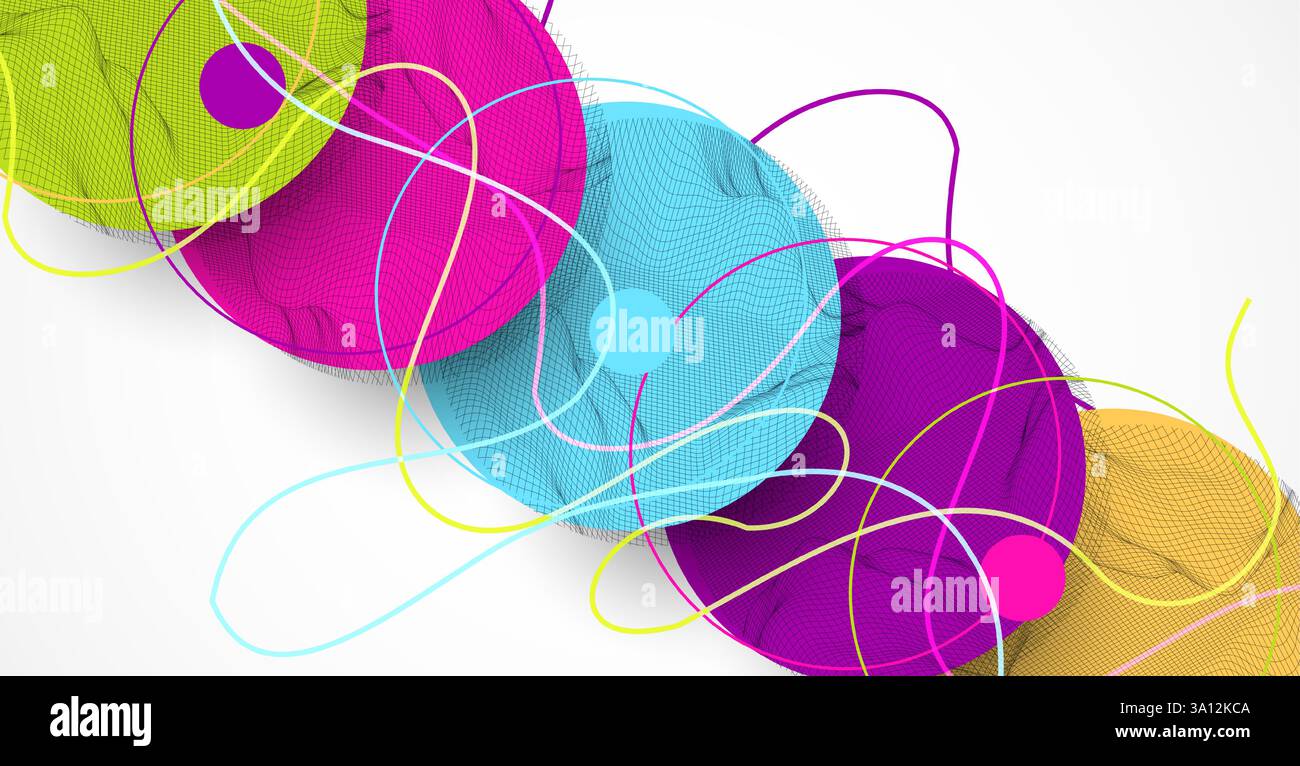 Abstract colored background.  Wireframe circles. Modern science or technology art elements. Surface illustration. Vector. Stock Vector
