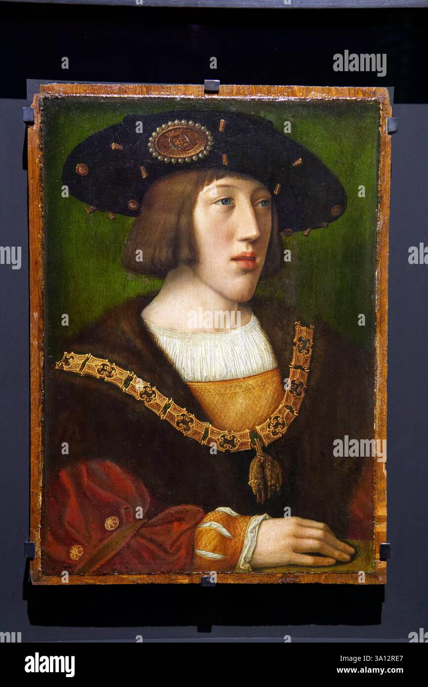 France, Ain, Bourg en Bresse, Royal Monastery of Brou restored in 2018, the municipal museum of Bourg en Bresse, Portrait of Charles V by Bernard Van Stock Photo