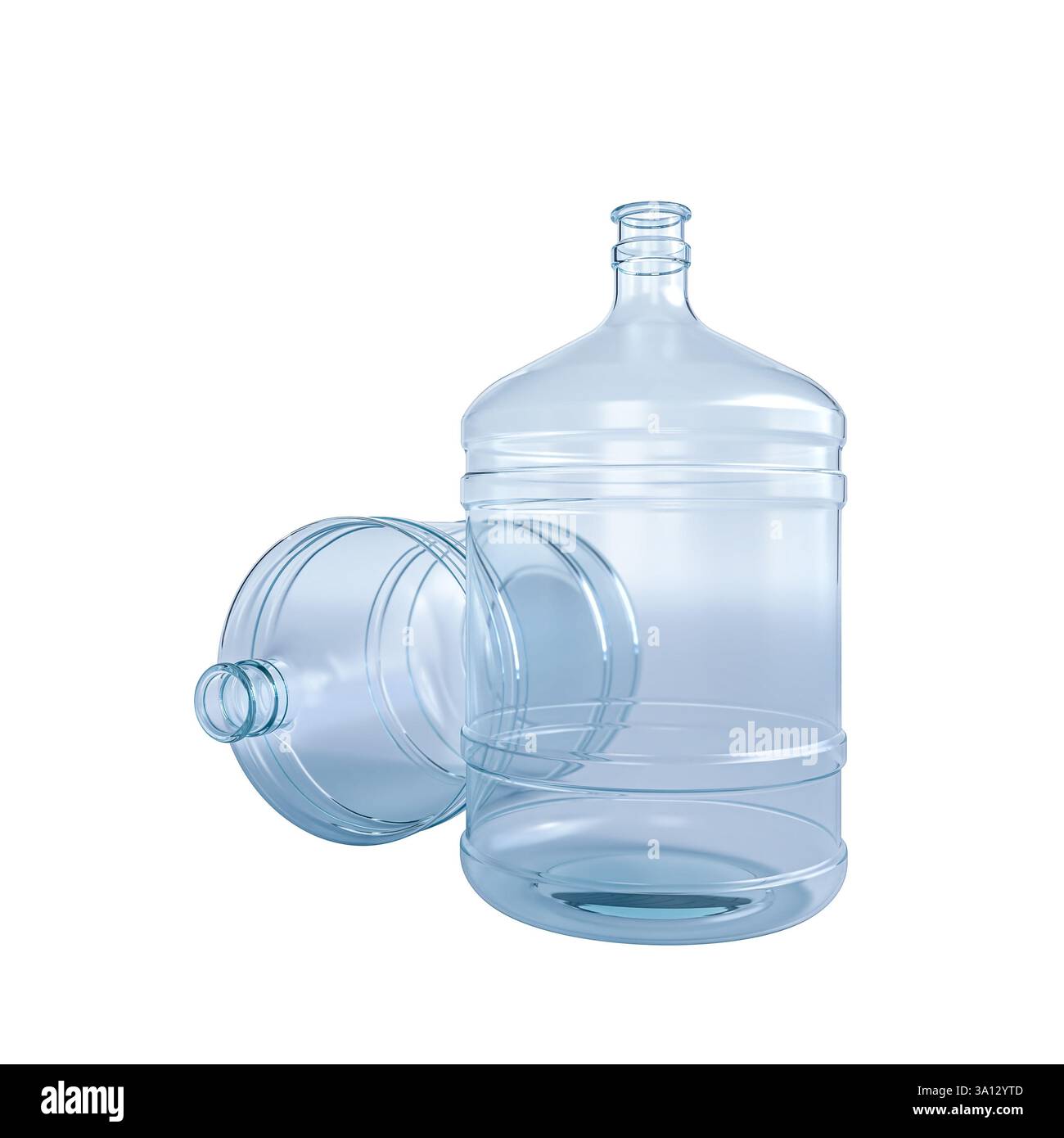 Two empty transparent plastic water bottles transparent background 3d Stock Photo