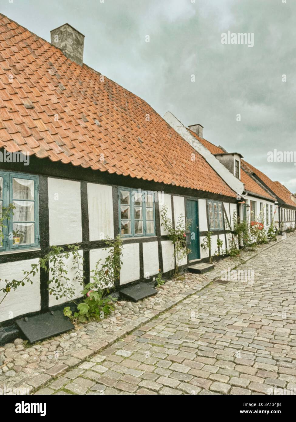 Old homes on narrow street in Denmark - Smartphone Captured Stock Image