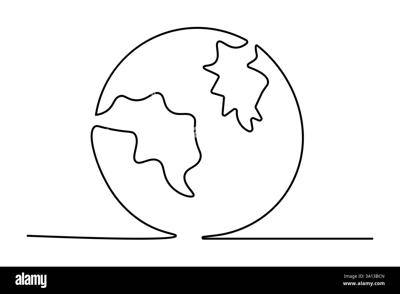 Earth globe continuous one line drawing of isolated outline vector ...