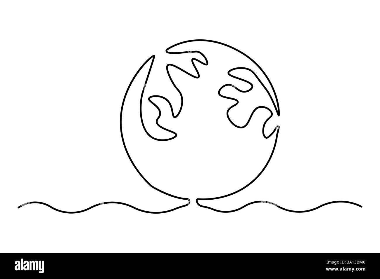 Earth globe continuous one line drawing of isolated outline vector ...