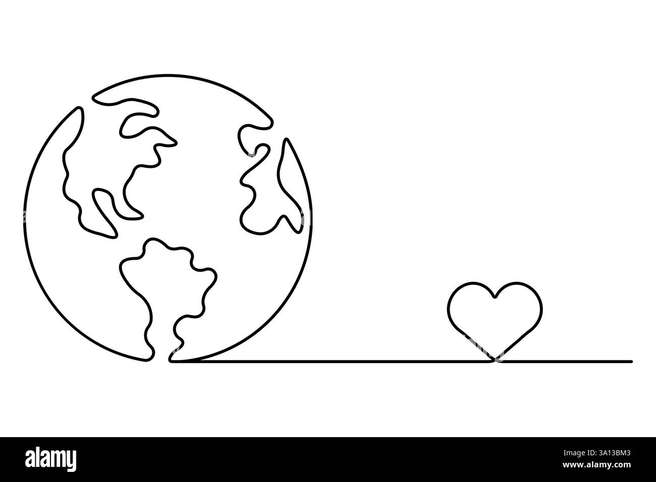 Earth globe continuous one line drawing of isolated outline vector ...