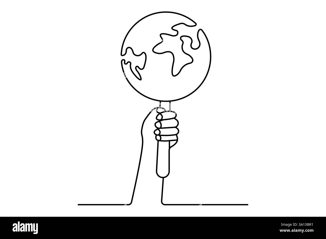 Earth globe continuous one line drawing of isolated outline vector ...