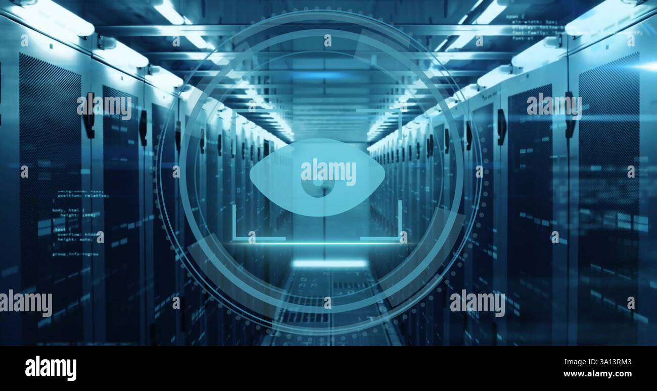 Image of scope scanning with eye icon and data processing over server ...