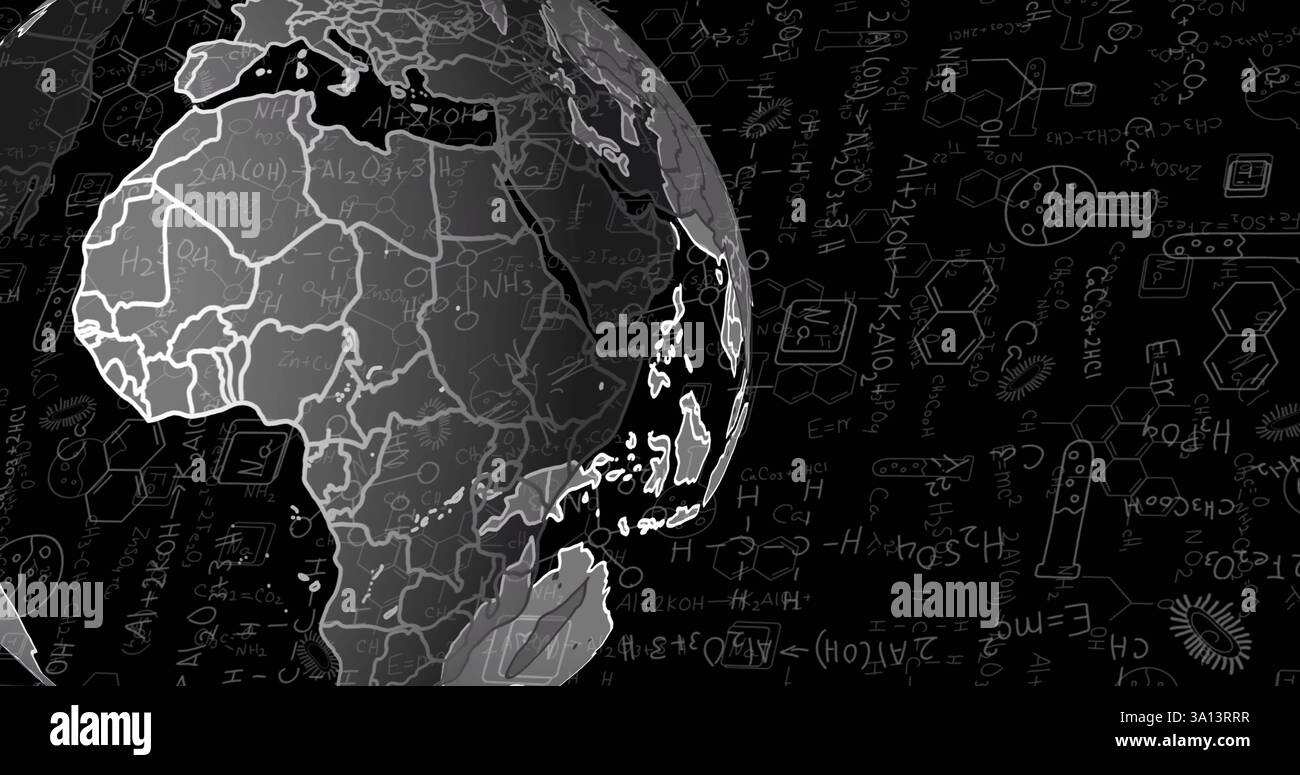 Image of scientific data processing over globe on black background Stock Photo