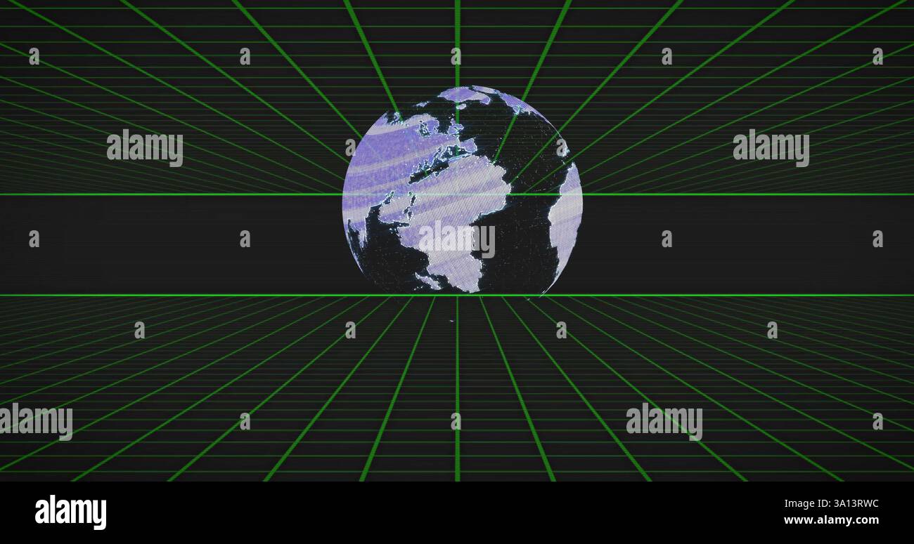 Image of spinning globe over squares Stock Photo