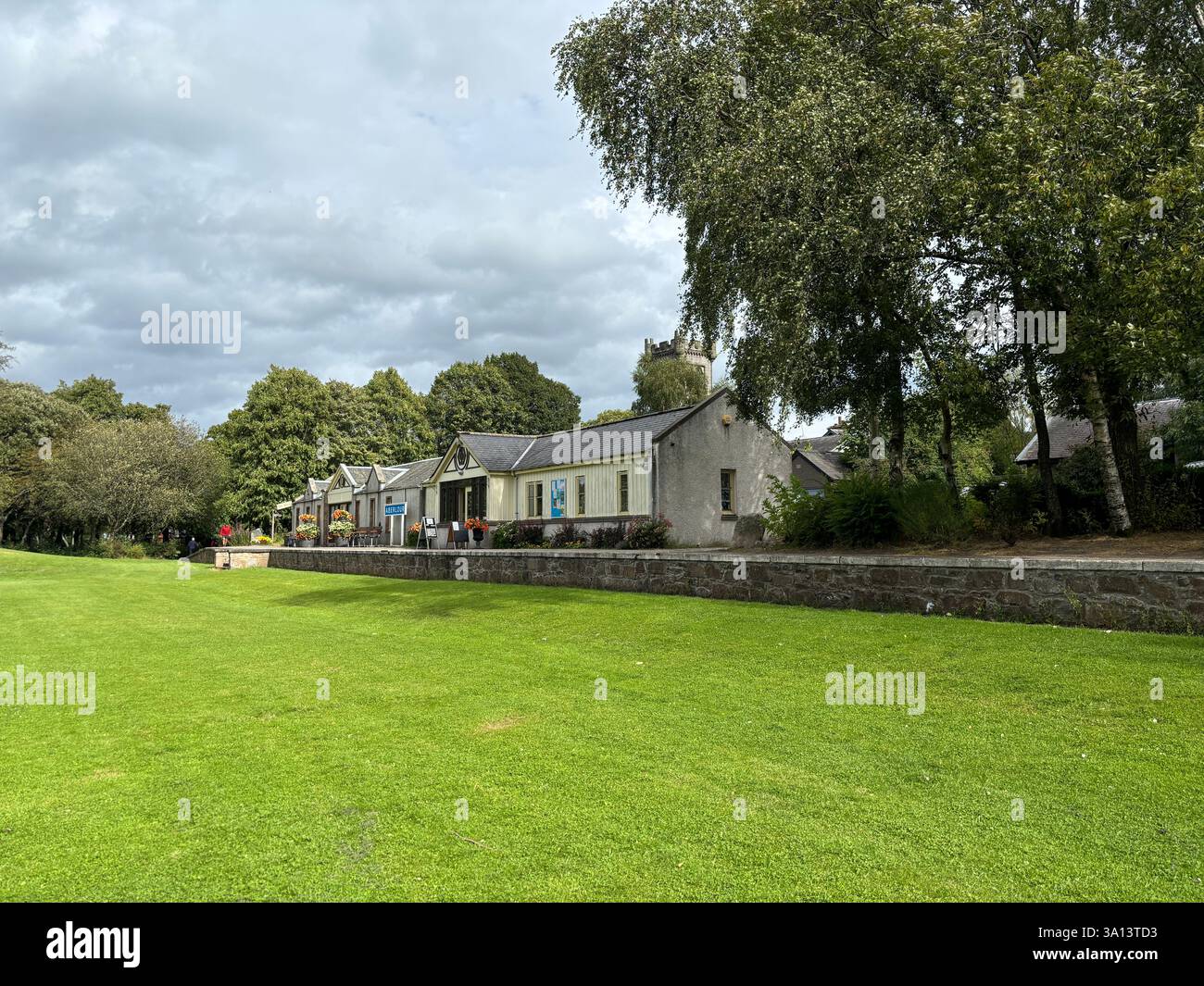 Beautiful Scottish Highland town of Aberlour in Speyside in Scotland. Ancient stone buildings and village views of buildings. Scottish tourist attract - Smartphone Captured Stock Image