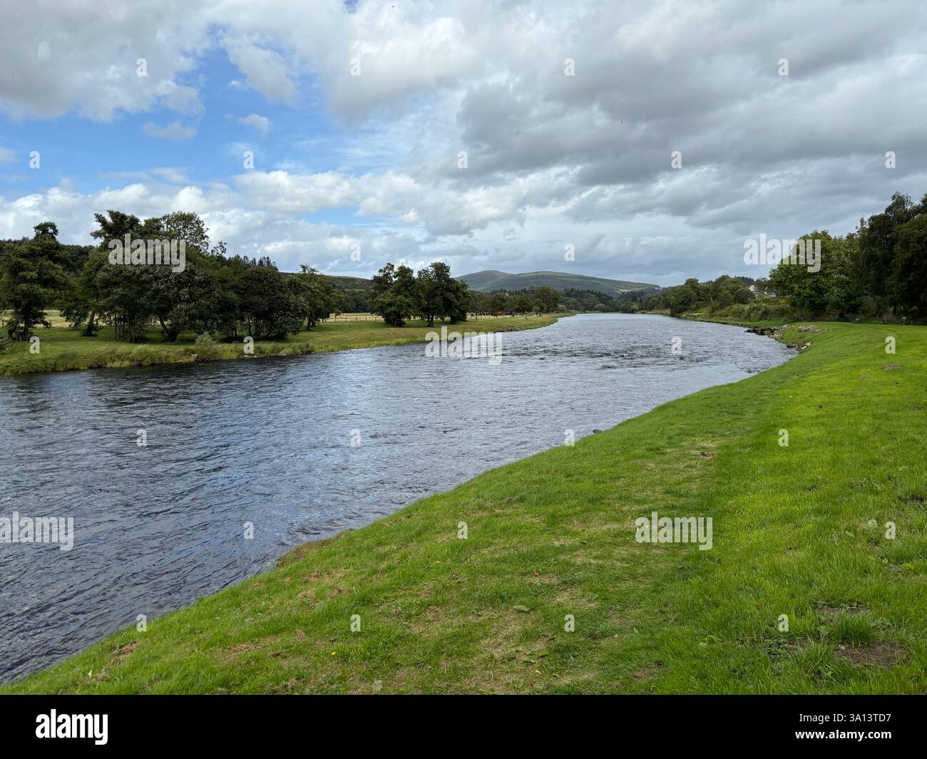 The great river Spey at Aberlour. Famous Scottish salmon fishing river in the Highlands of Scotland. - Smartphone Captured Stock Image