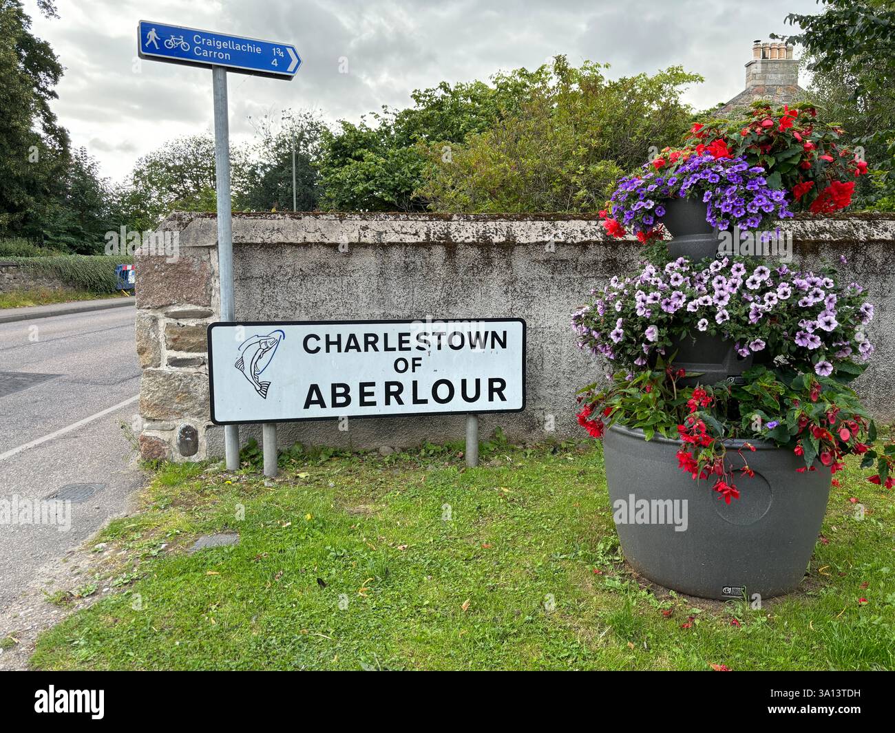 Beautiful Scottish Highland town of Aberlour in Speyside in Scotland. Ancient stone buildings and village views of buildings. Scottish tourist attract - Smartphone Captured Stock Image