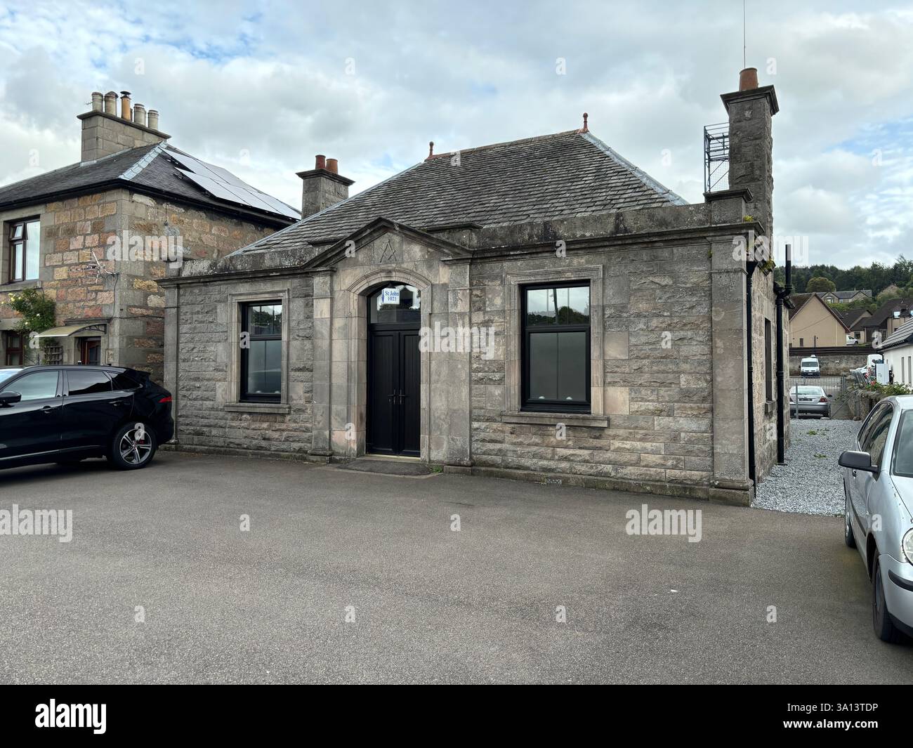 Beautiful Scottish Highland town of Aberlour in Speyside in Scotland. Ancient stone buildings and village views of buildings. Scottish tourist attract - Smartphone Captured Stock Image