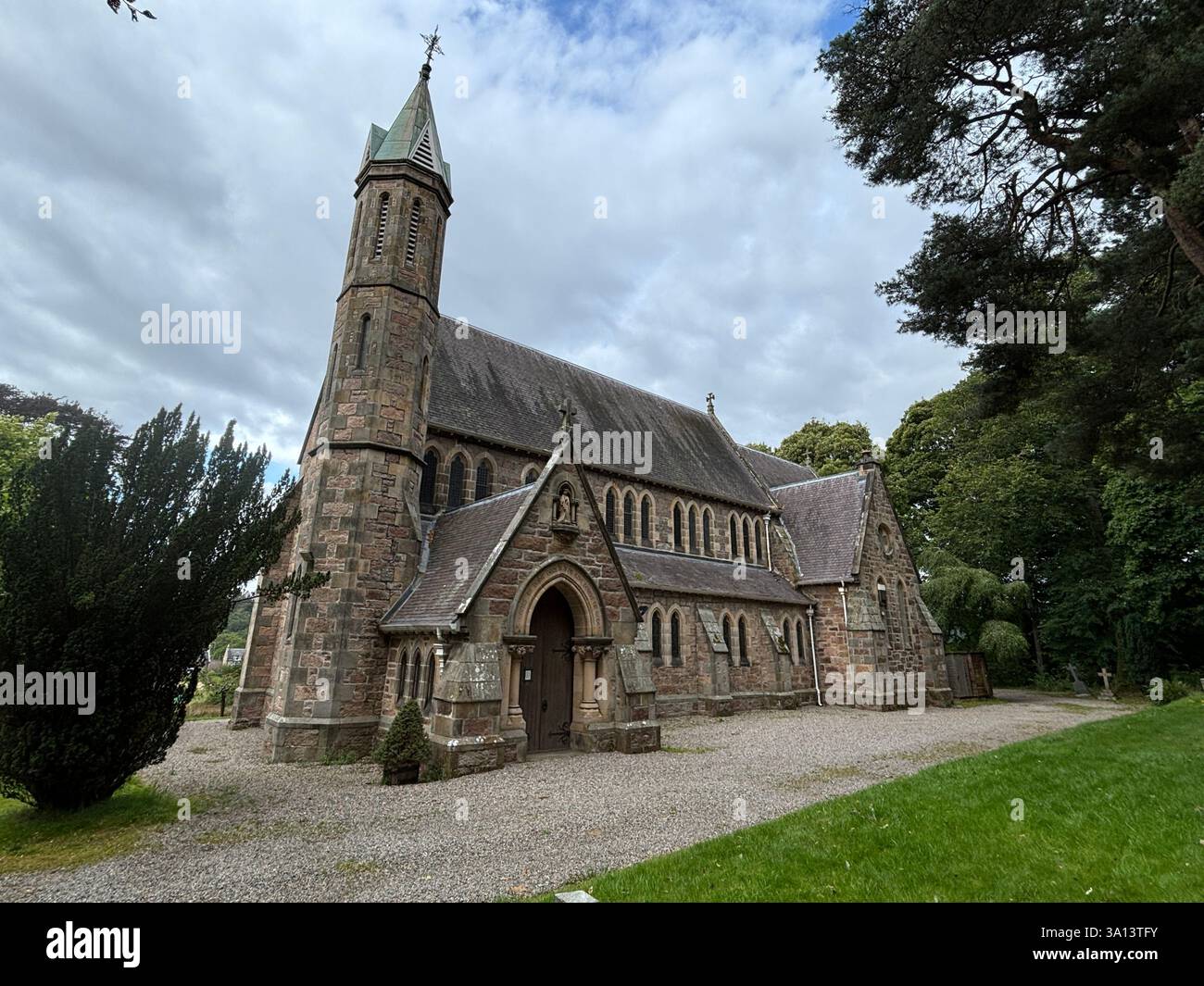 St. Margaret’s Church and graveyard in Aberlour, Scottish Highlands. Speyside in Scotland. War memorial grave stone - Smartphone Captured Stock Image