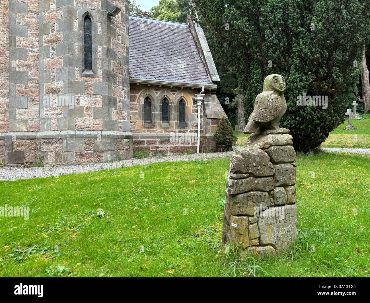 St. Margaret’s Church and graveyard in Aberlour, Scottish Highlands. Speyside in Scotland. War memorial grave stone - Smartphone Captured Stock Image
