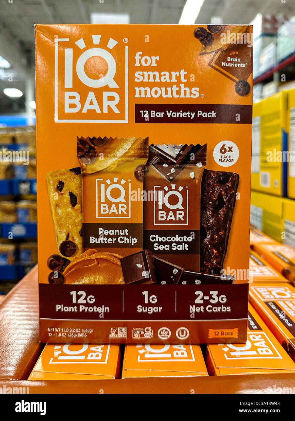 IQ Bar protein bars in a Sam's Club store. Merrillville, IN USA March 6, 2025 - Smartphone Captured Stock Image