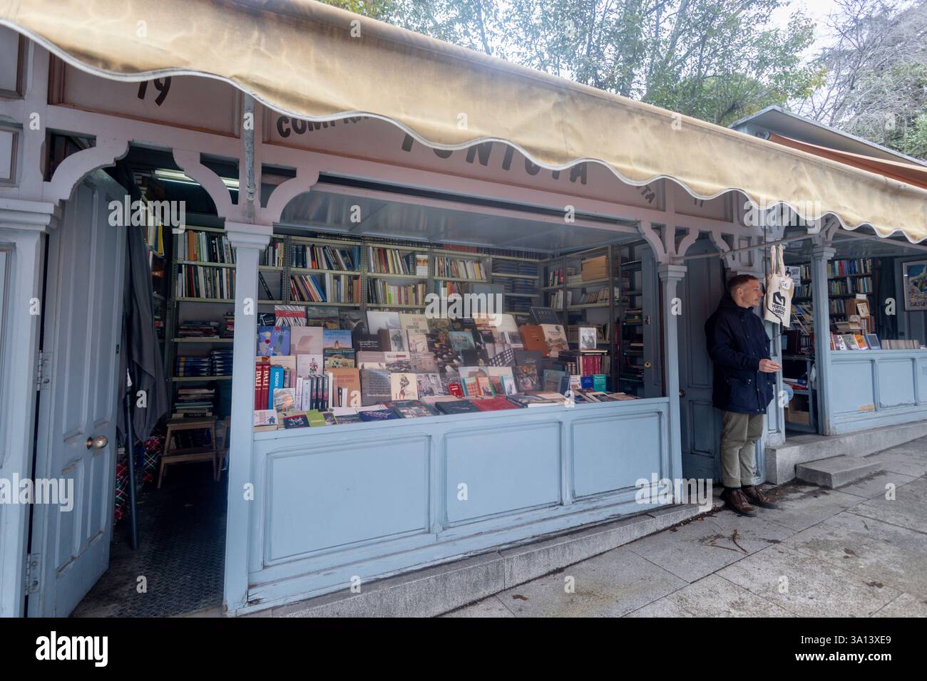 Stalls at the Cuesta de Moyano book fair, March 6, 2025, in Madrid