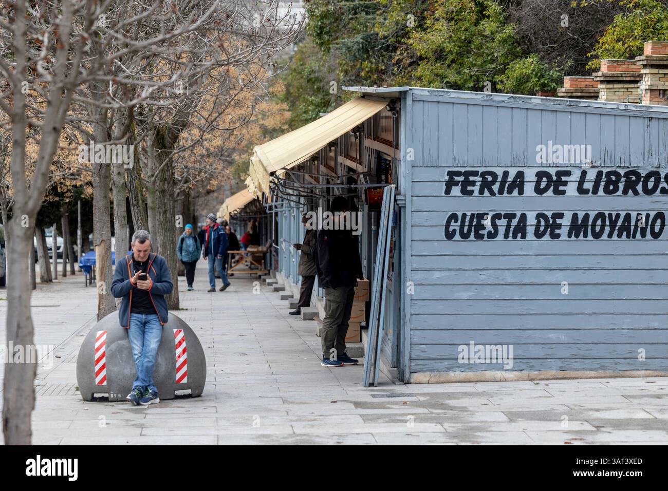 Stalls at the Cuesta de Moyano book fair, March 6, 2025, in Madrid