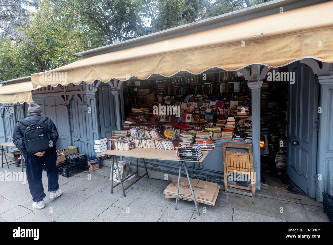 Stalls at the Cuesta de Moyano book fair, March 6, 2025, in Madrid