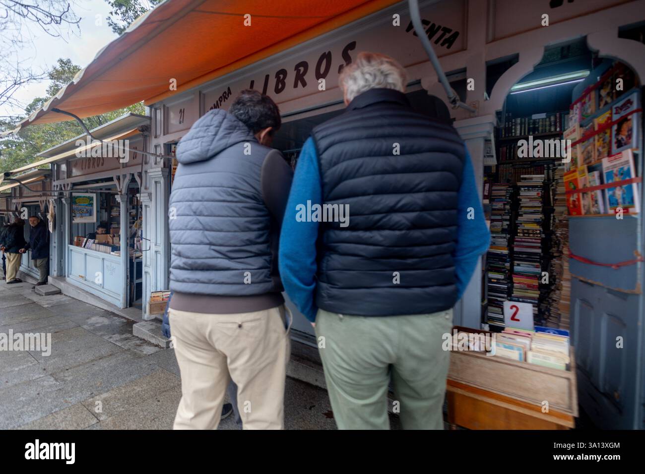 Stalls at the Cuesta de Moyano book fair, March 6, 2025, in Madrid