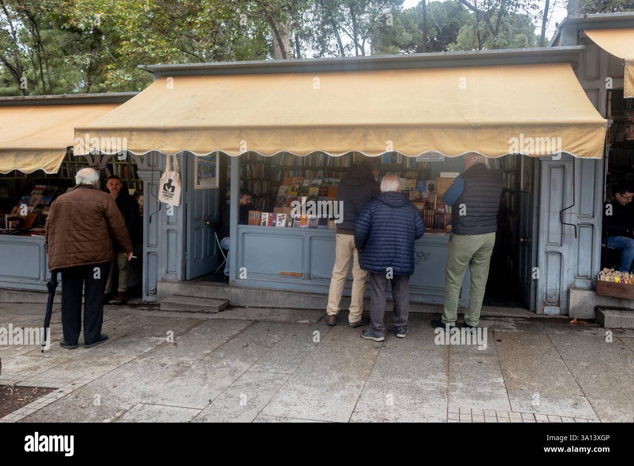 Stalls at the Cuesta de Moyano book fair, March 6, 2025, in Madrid