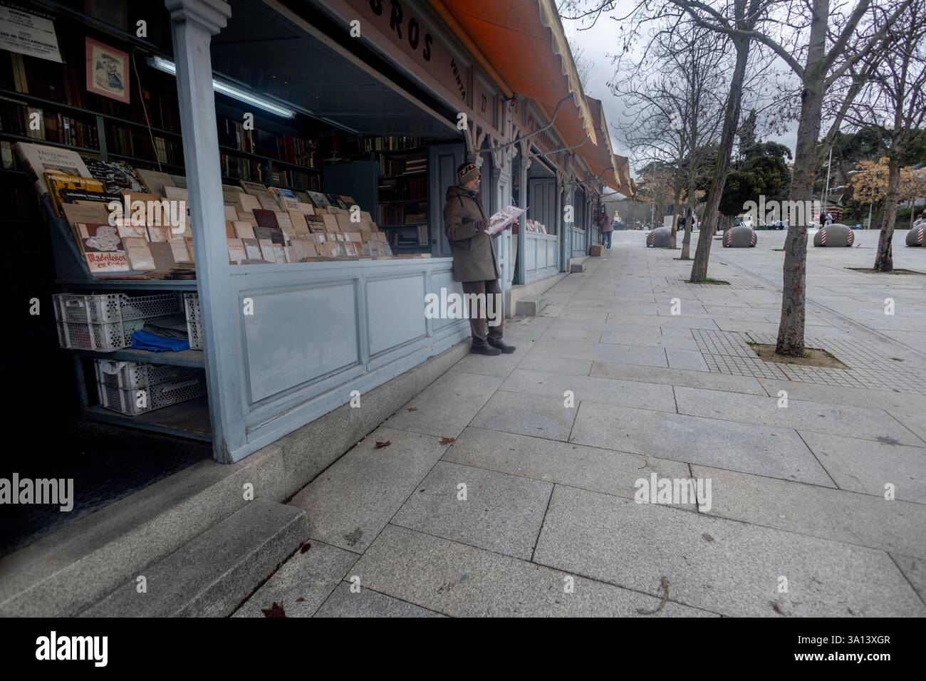 Stalls at the Cuesta de Moyano book fair, March 6, 2025, in Madrid