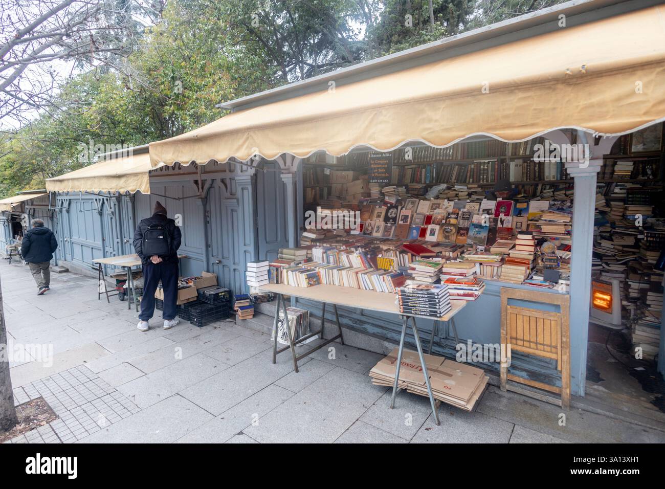 Stalls at the Cuesta de Moyano book fair, March 6, 2025, in Madrid