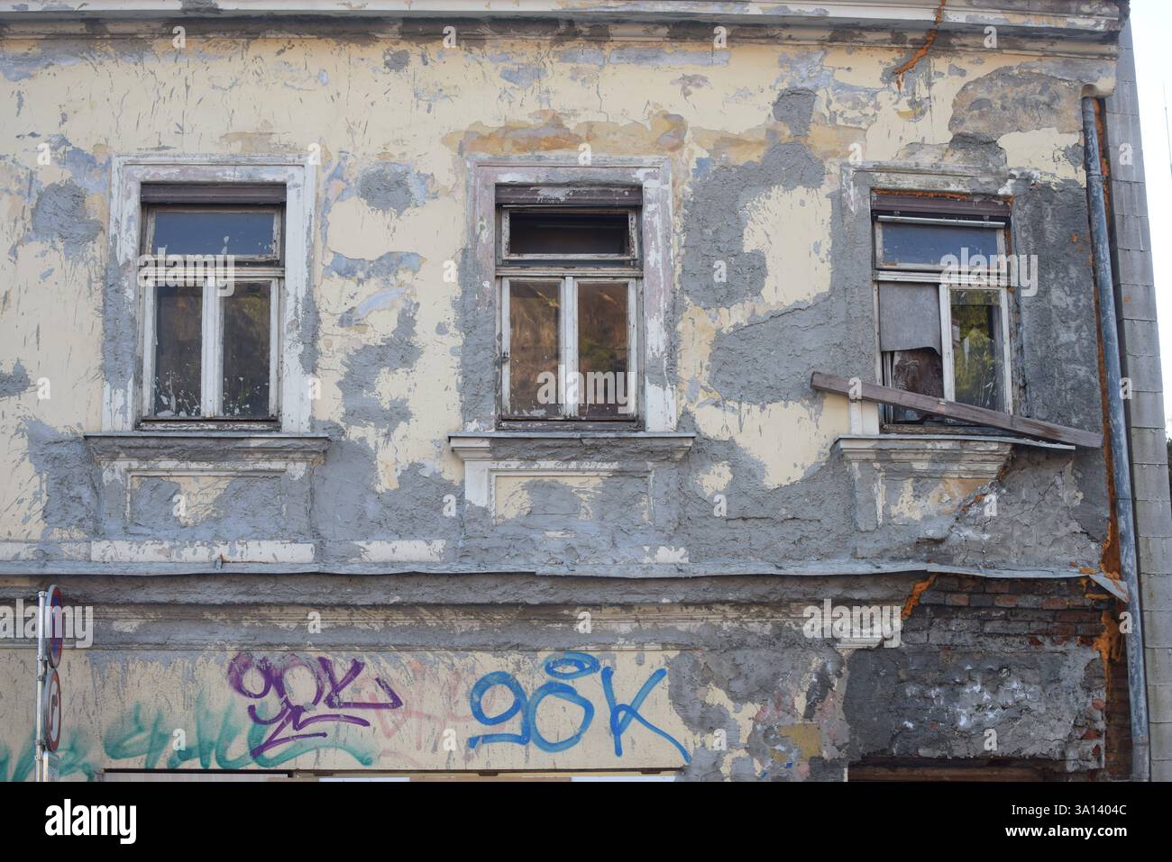 decay and structural damage in building, abandoned house in rural area ...