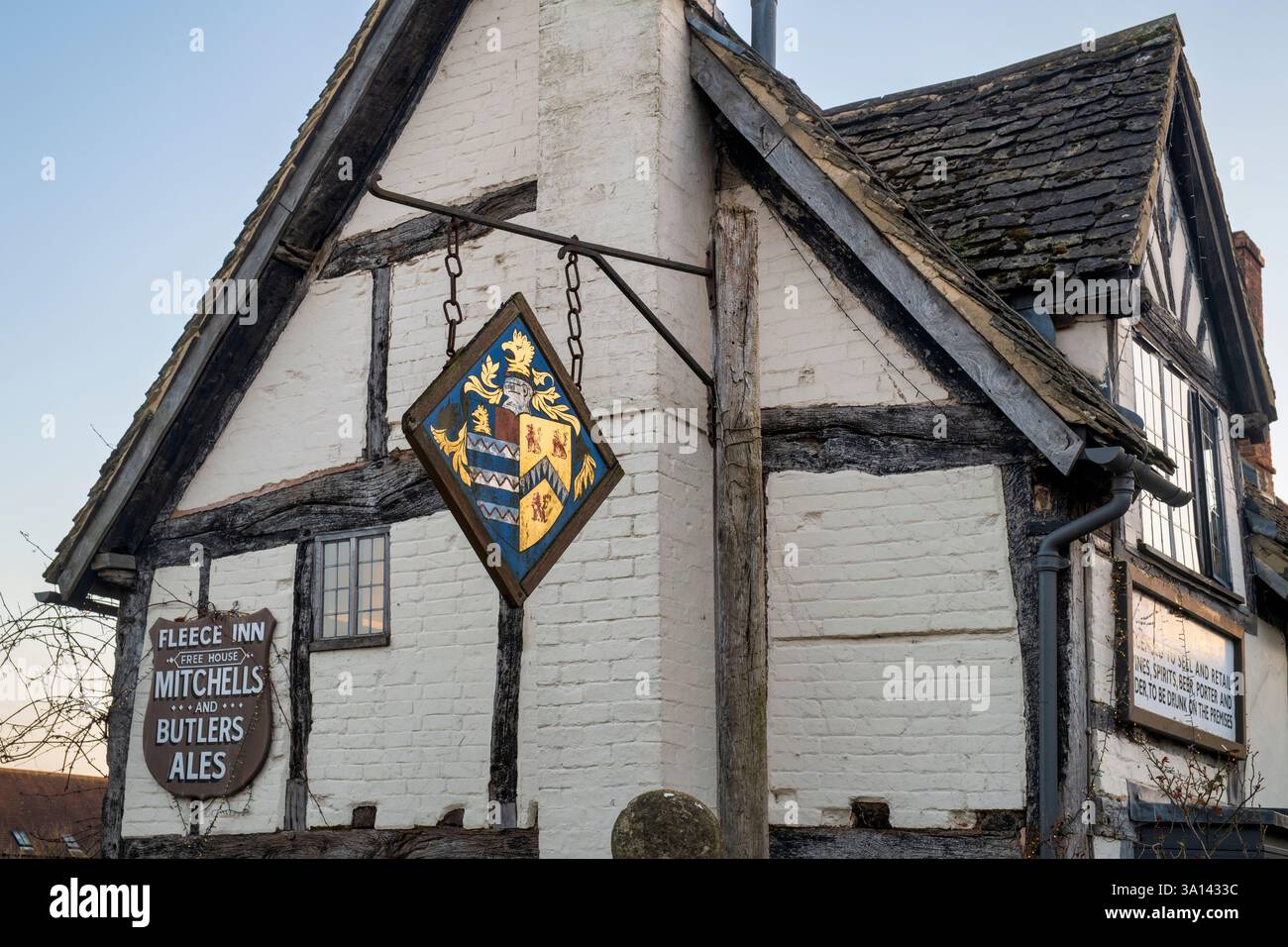 The Fleece Inn at sunset in march. Bretforton, Worcestershire.Cotswolds. England. Stock Photo