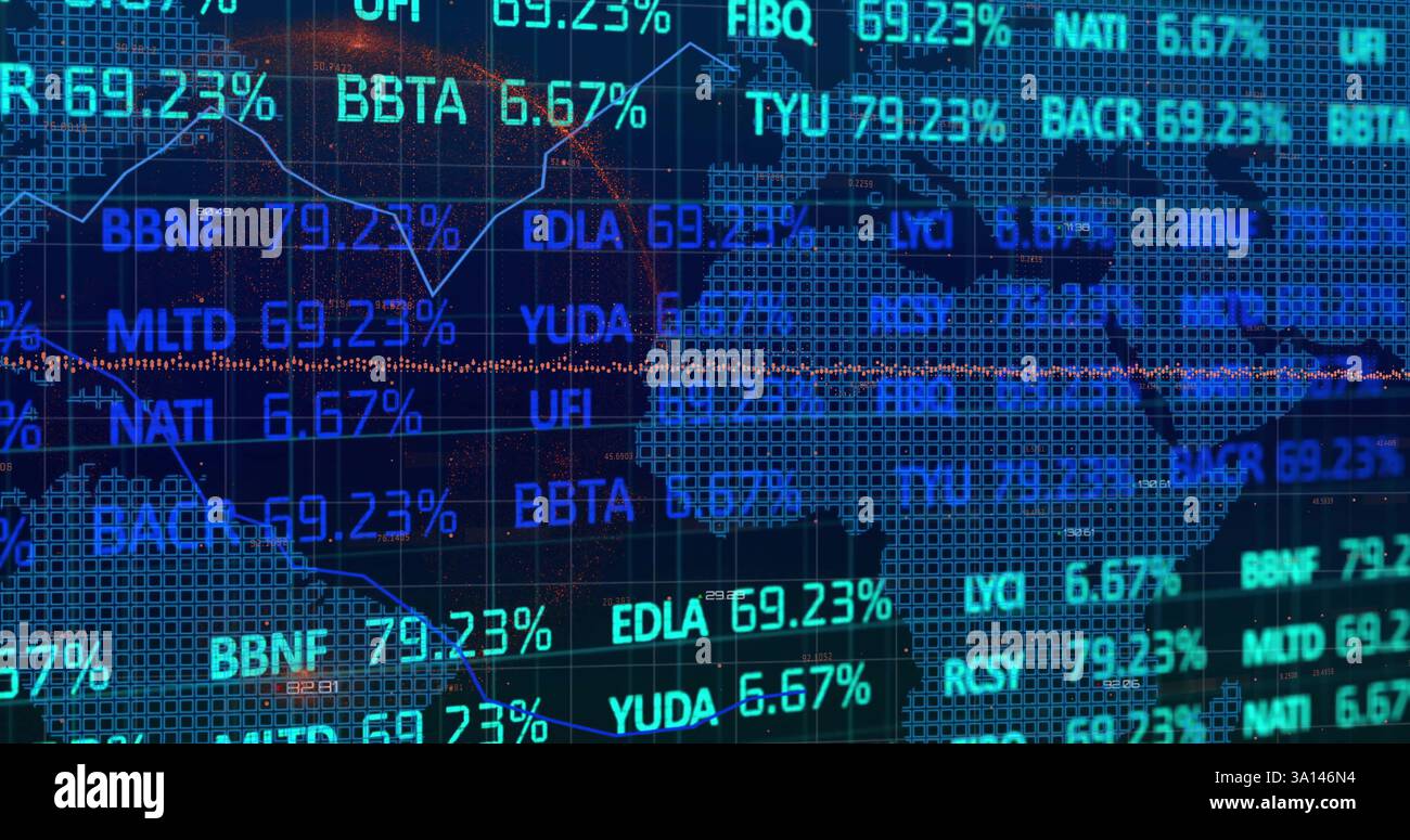 World map financial graphs data - Image Of Financial Data Processing Over Graphs And World Map 3A146N4