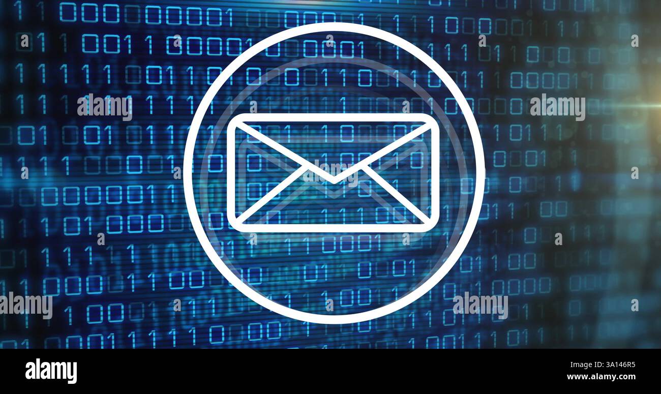 Image of binary coding digital data processing over email icon Stock Photo