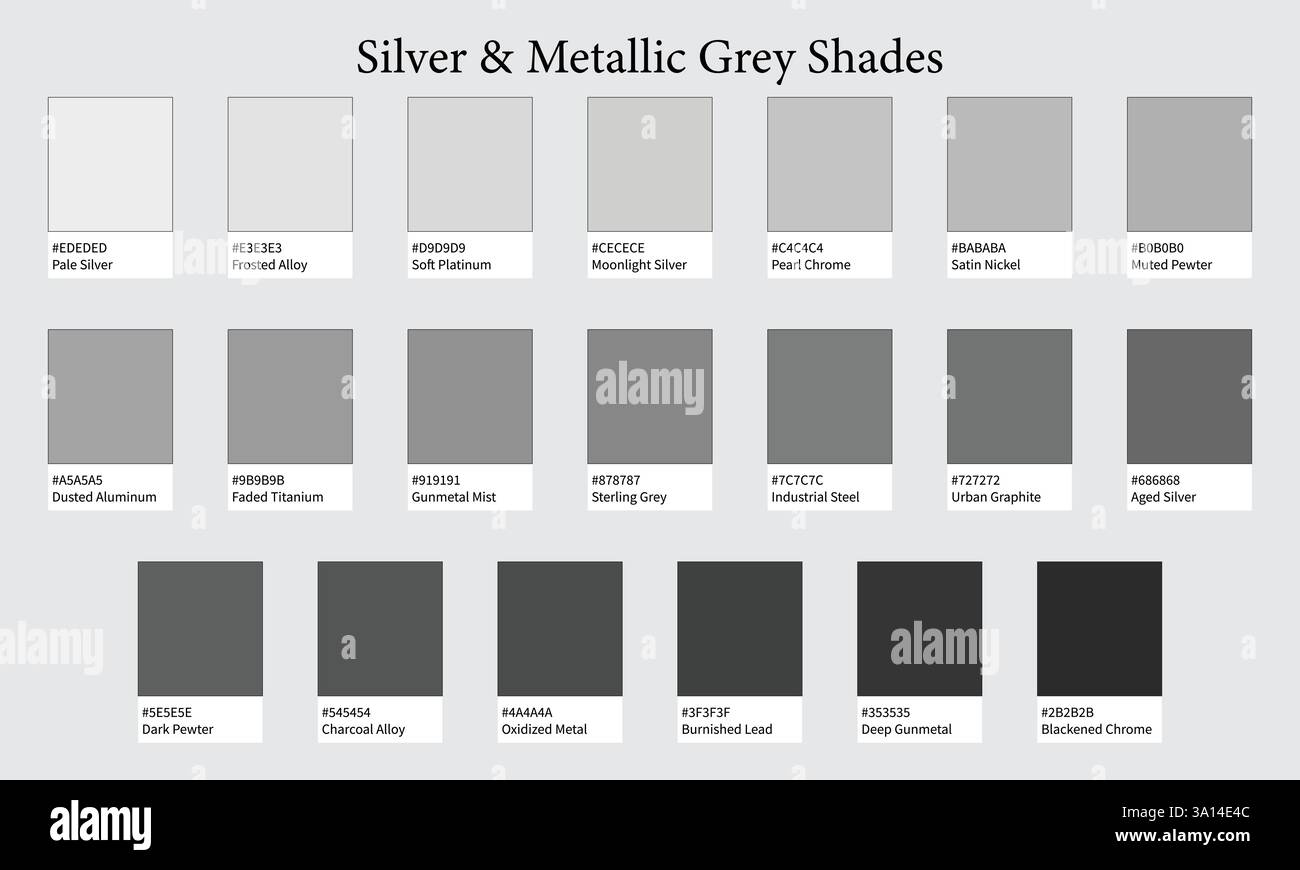 Color Palettes 20 Shades of Silver and Metallic Grey - Platinum, Cool ...