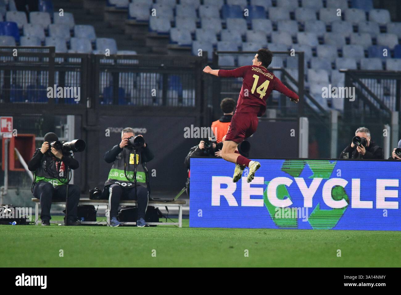Eldor Shomurodov of A.S. Roma celebrates after scoring the goal to make