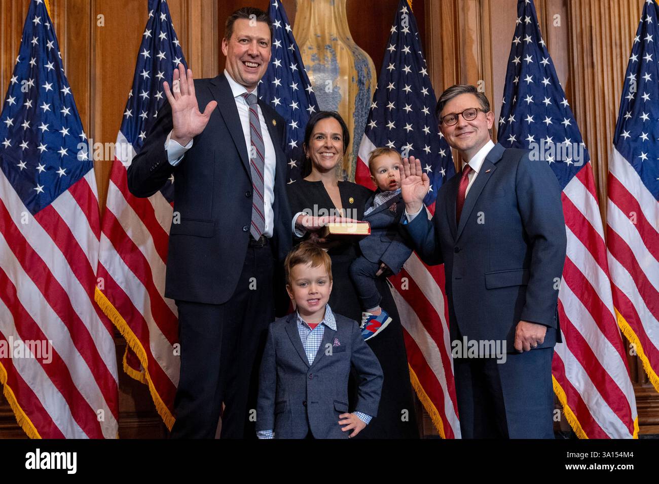 FILE - House Speaker Mike Johnson, R-La., right, poses during a ...