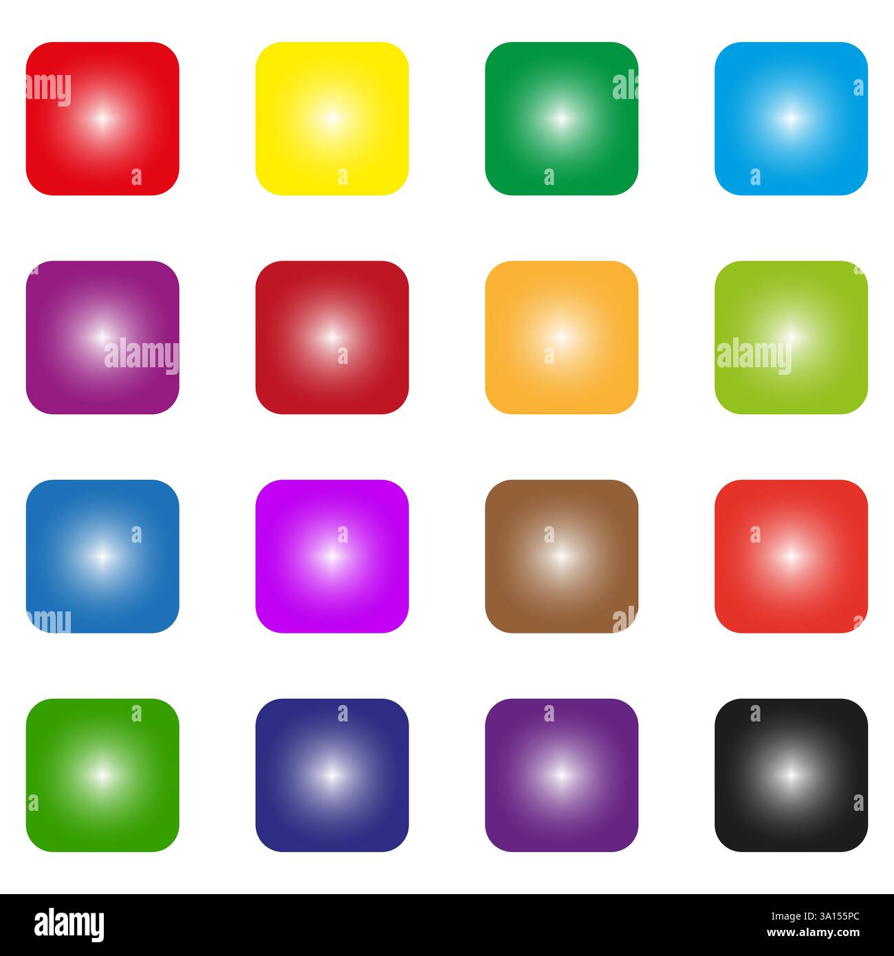 Gradient square buttons. Colorful glossy elements. Abstract modern icons. Bright digital interface. Stock Vector