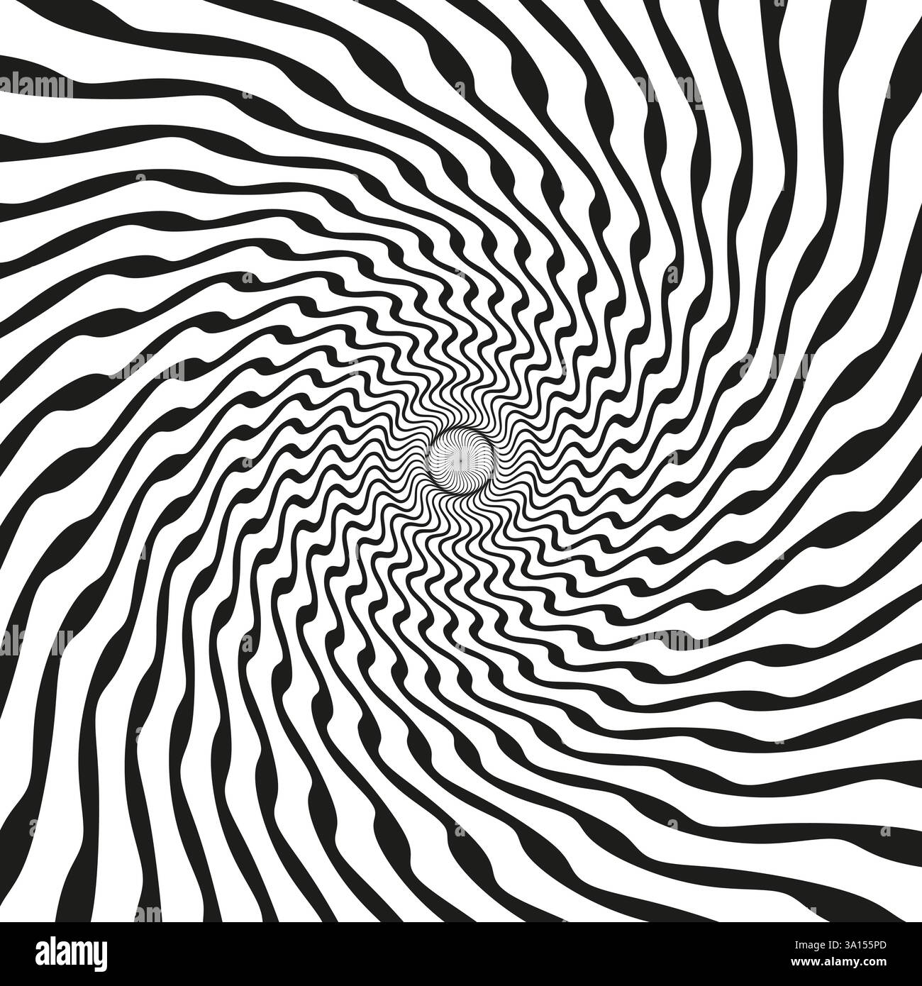 Twisted spiral illusion. Abstract hypnotic pattern. Black white vortex. Optical motion effect. Stock Vector
