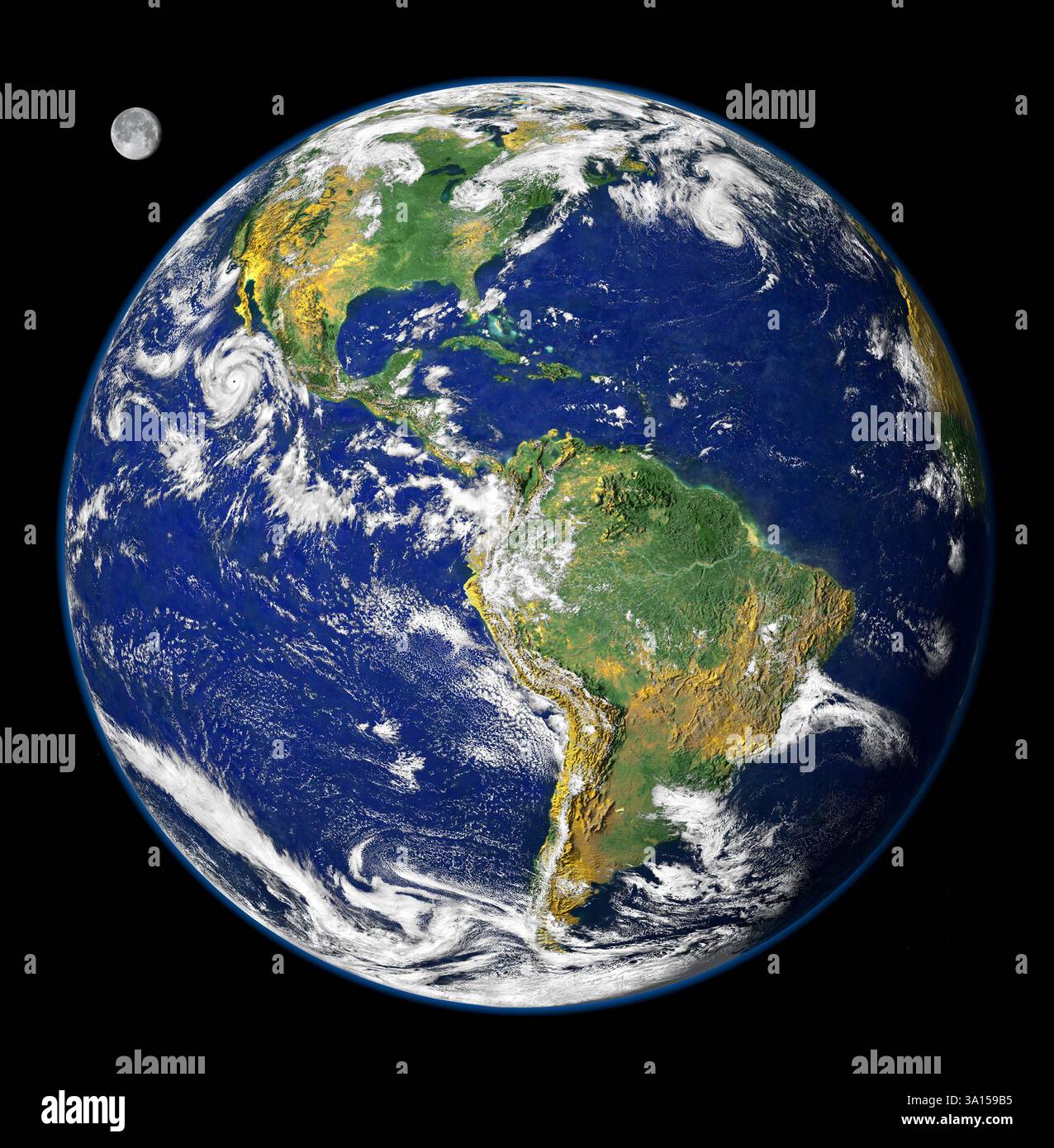 Composite image of the Earth and Moon seen from space, North and South ...