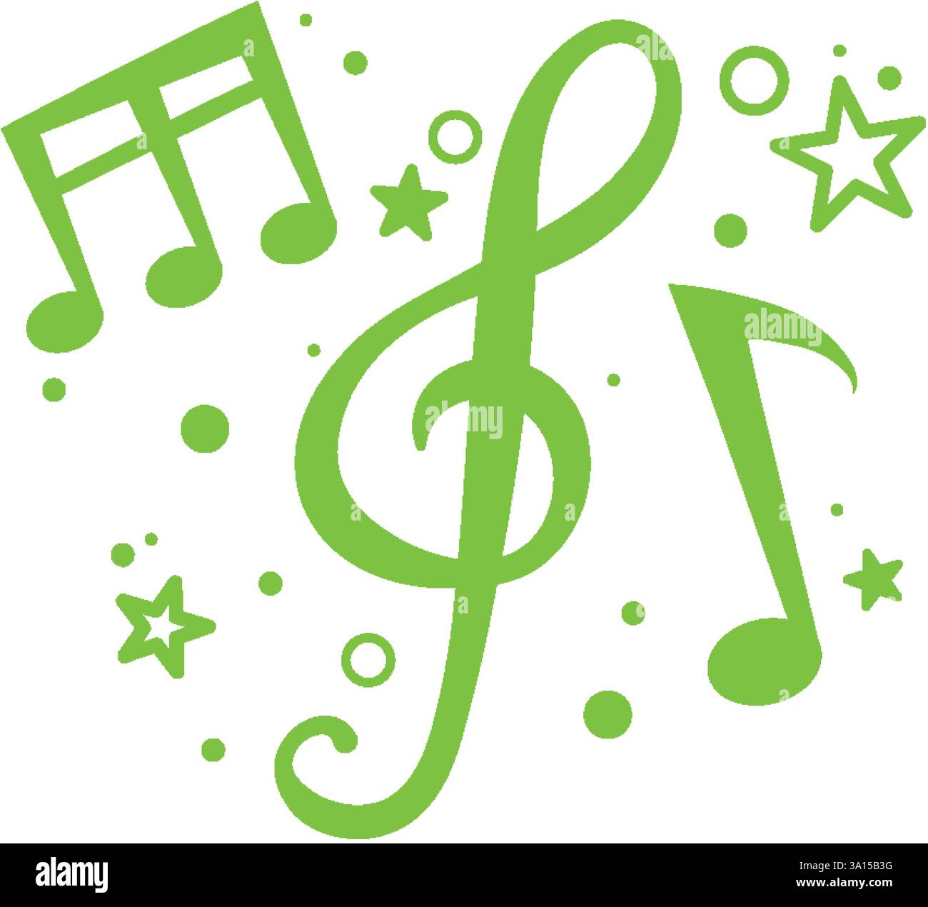 Green musical notes with stars and circles Stock Vector