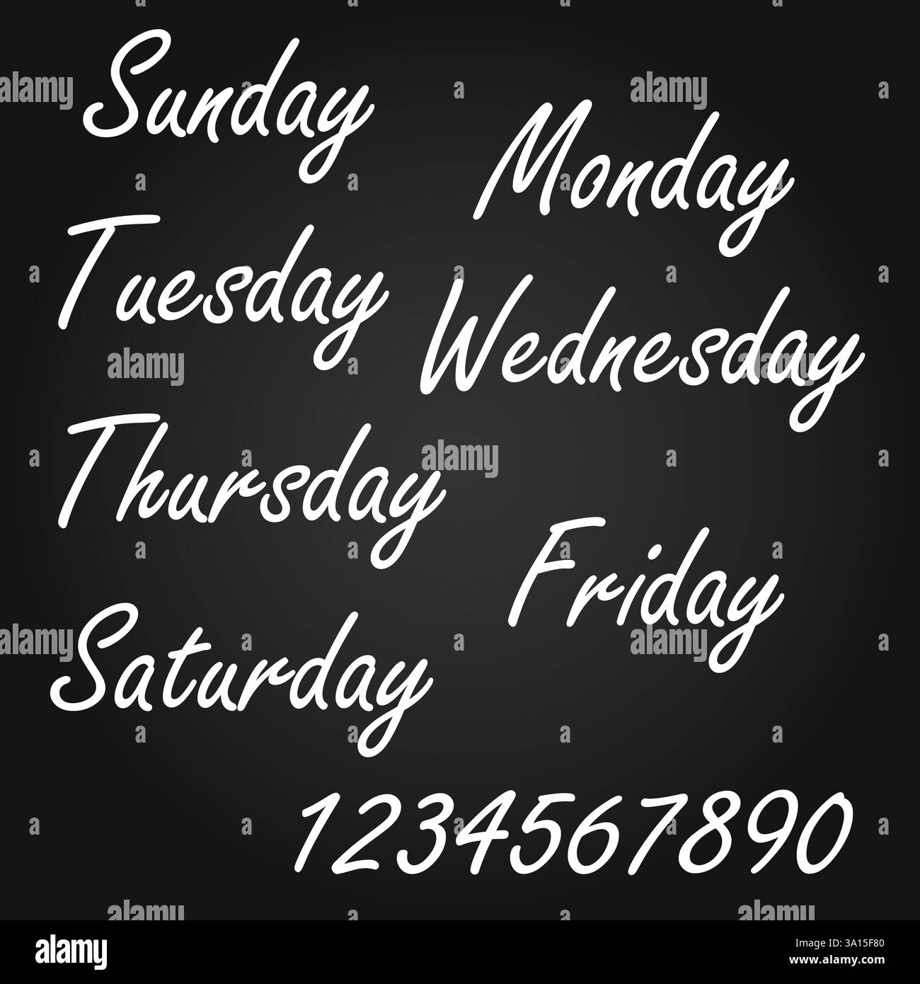A school board with the names of all the days of the week and numbers ...