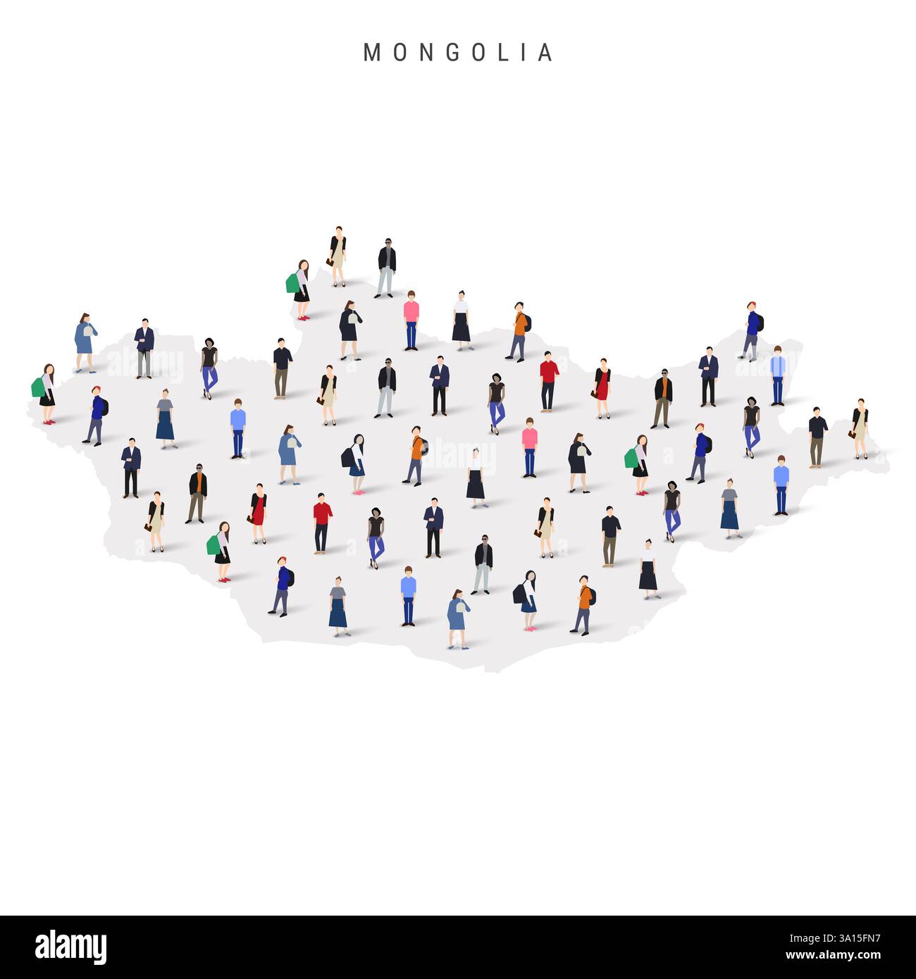 Mongolia population map. Large group of realistic a diverse crowd of ...