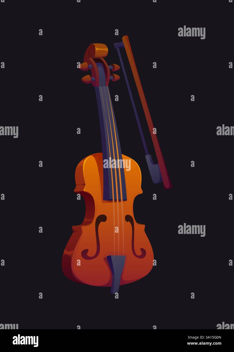 Cartoon wooden violin with a bow, st Patrick day symbol, irish cultural ...