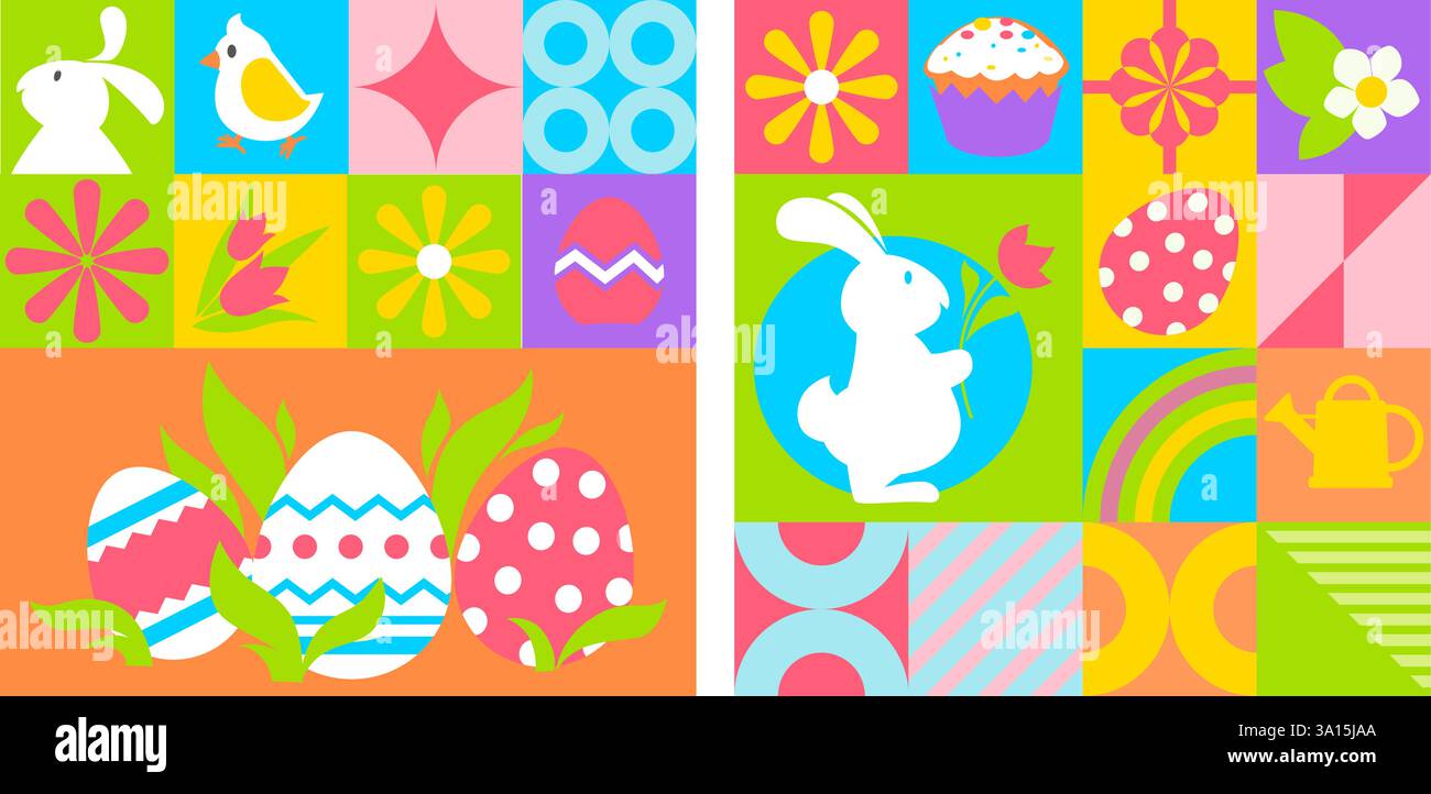 Horizontal Easter Patchwork Banner vector Stock Vector