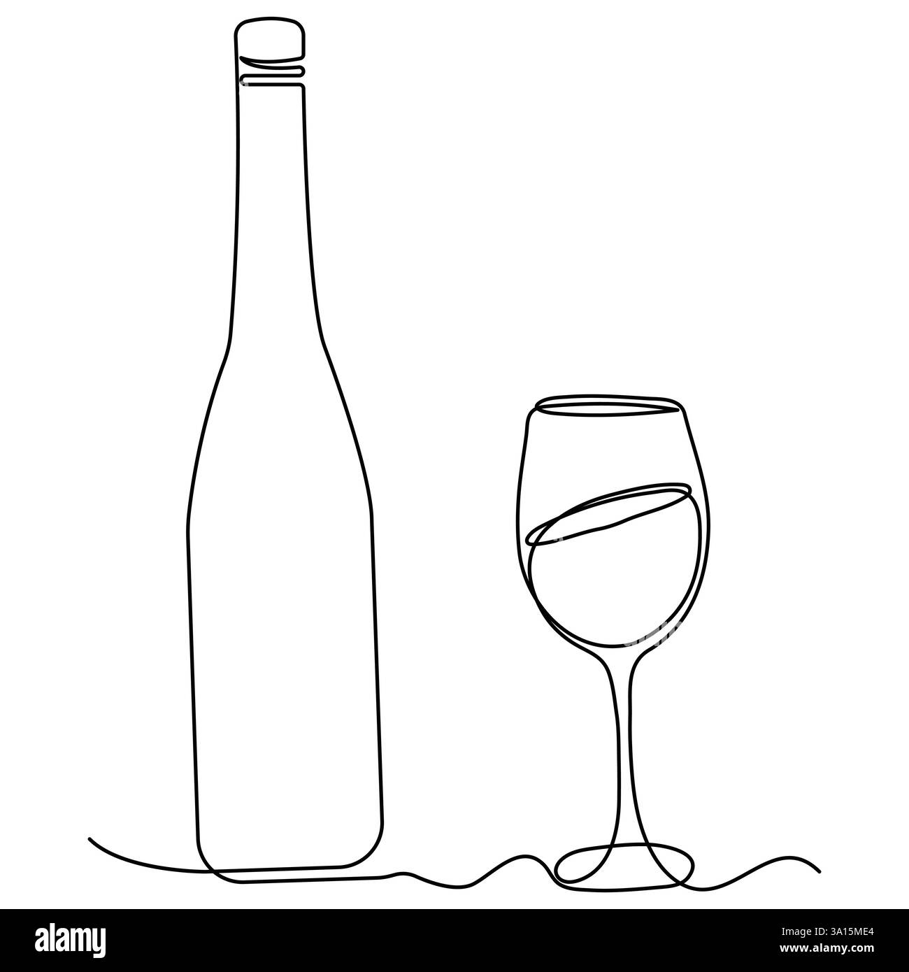 Continuous single line art drawing of wine bottle alcohol drink in ...