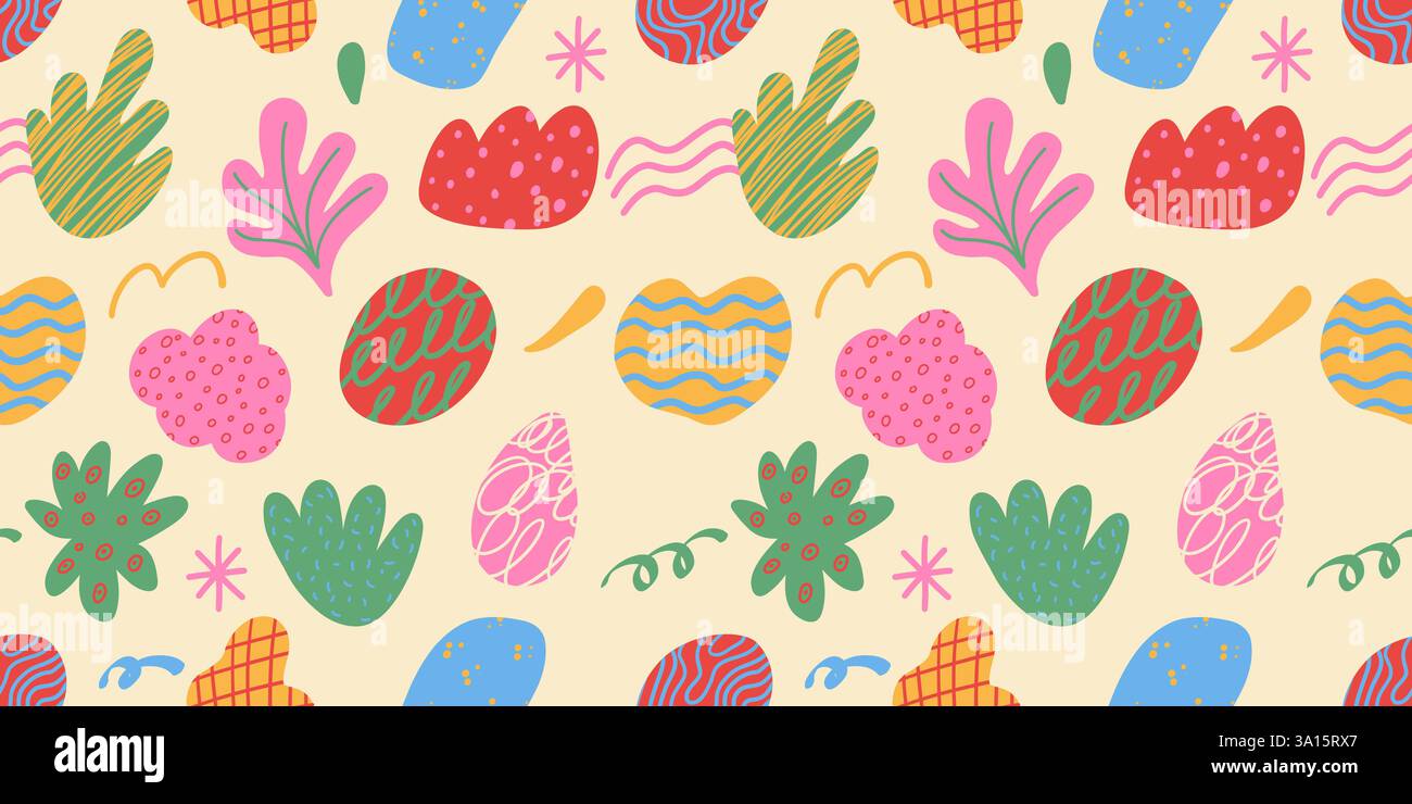 Hand drawn seamless pattern with abstract forms and organic shapes ...