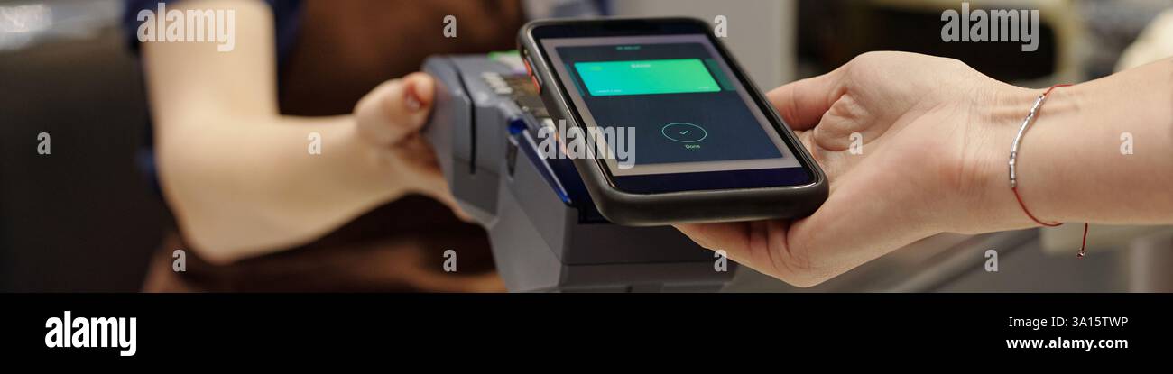 Smart Payment in Supermarket Header Format Stock Photo - Alamy