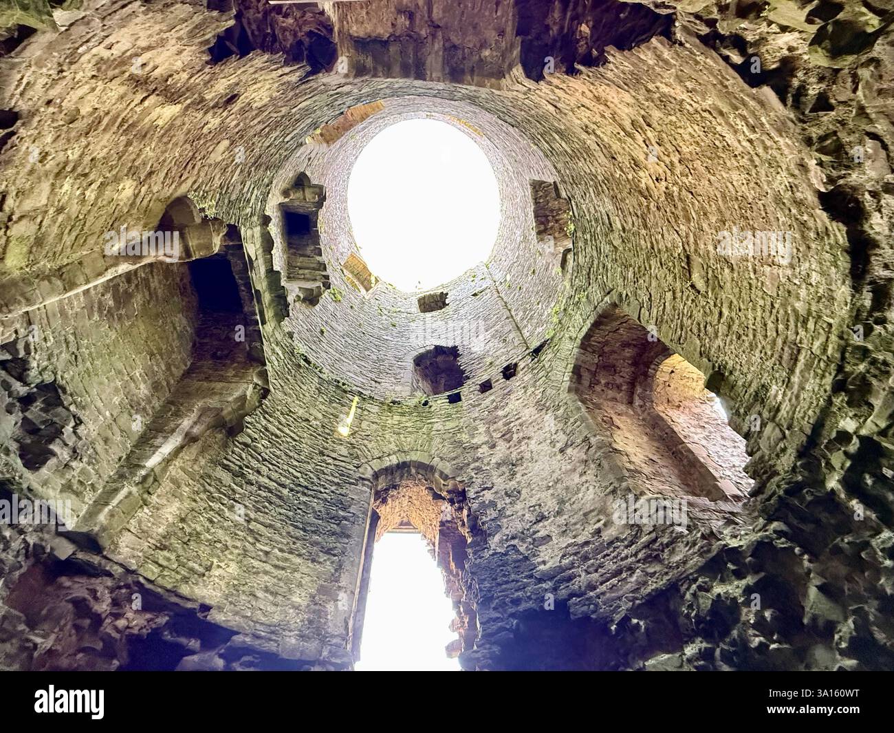 Looking Up in a Ruined Medieval Castle - Tretower Castle, Powys, Wales - Smartphone Captured Stock Image