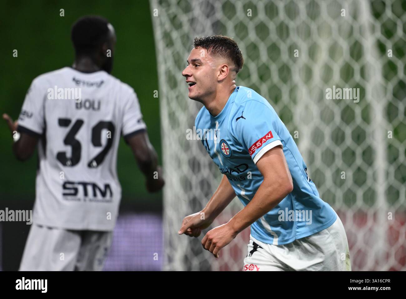 Max Caputo of Melbourne City celebrates scoring a goal during the A ...